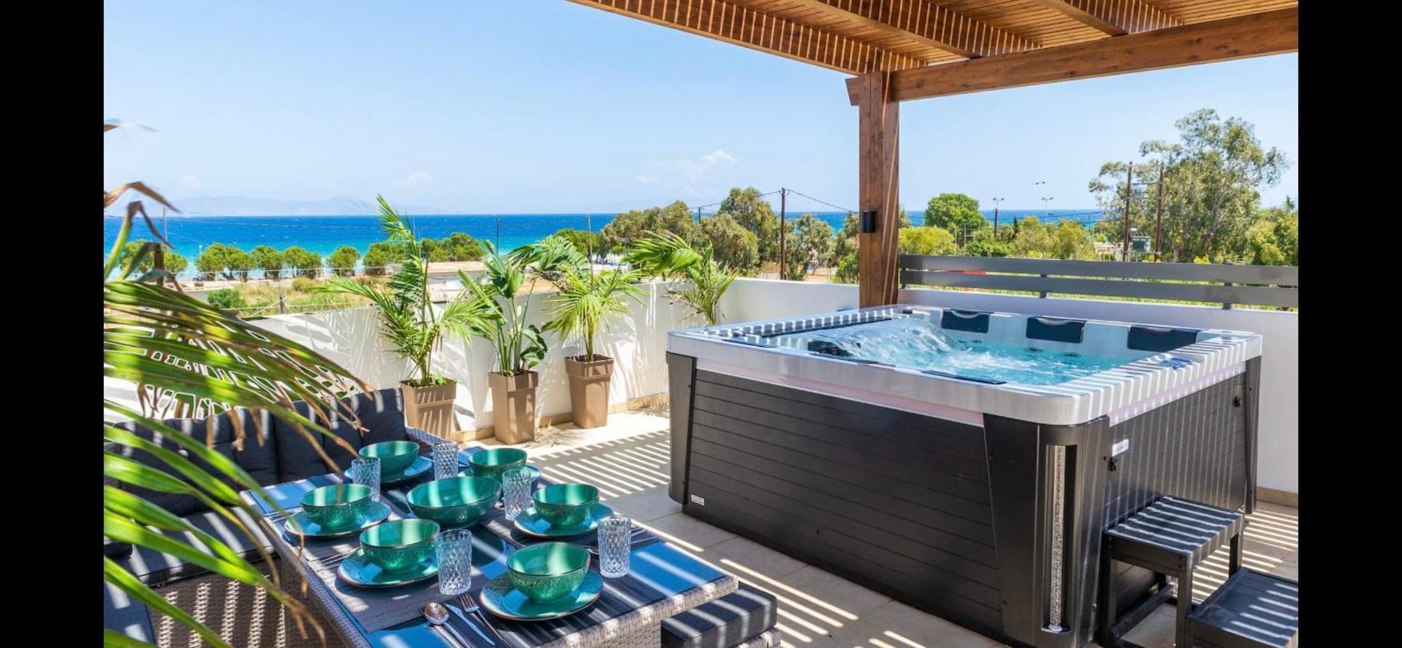 Odyssea Top View & Hot Jacuzzi Front Beach Kremasti  Exterior photo